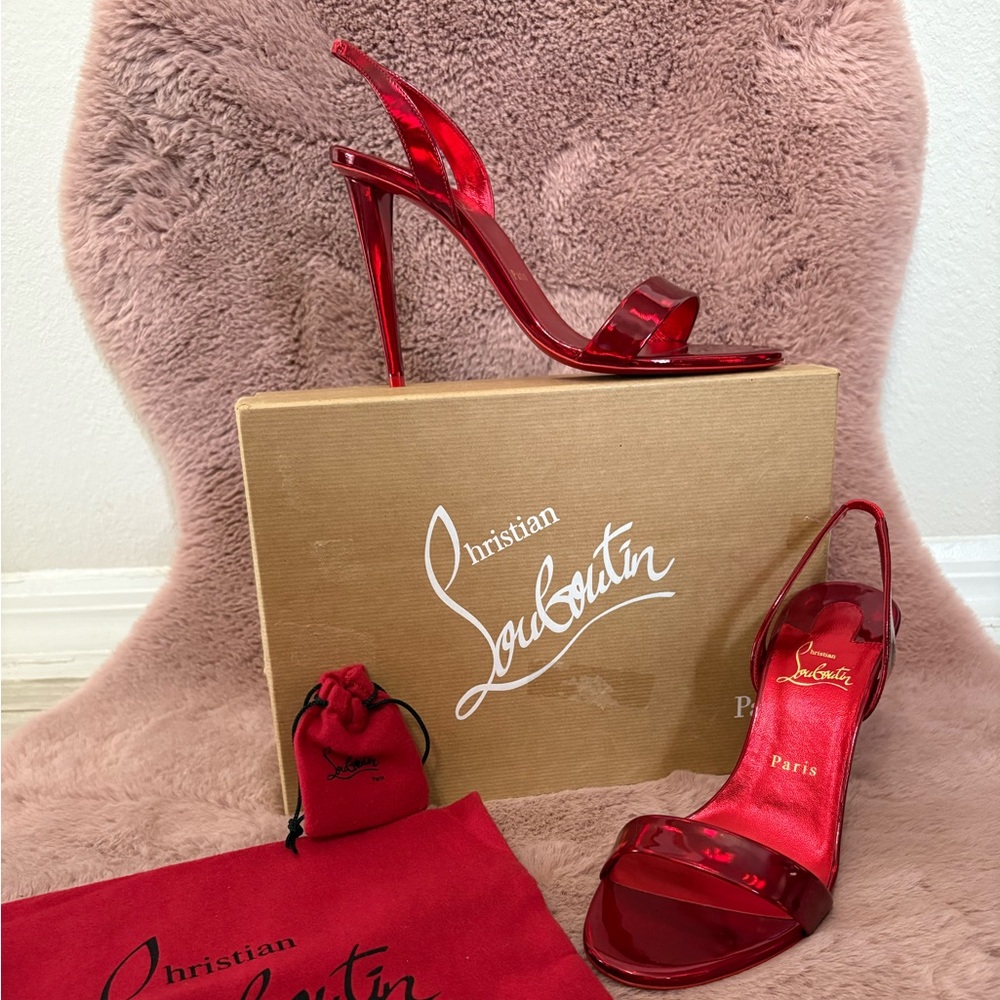 Christian Louboutin Red Patent Slingback Heels - Picture 2 of 4
